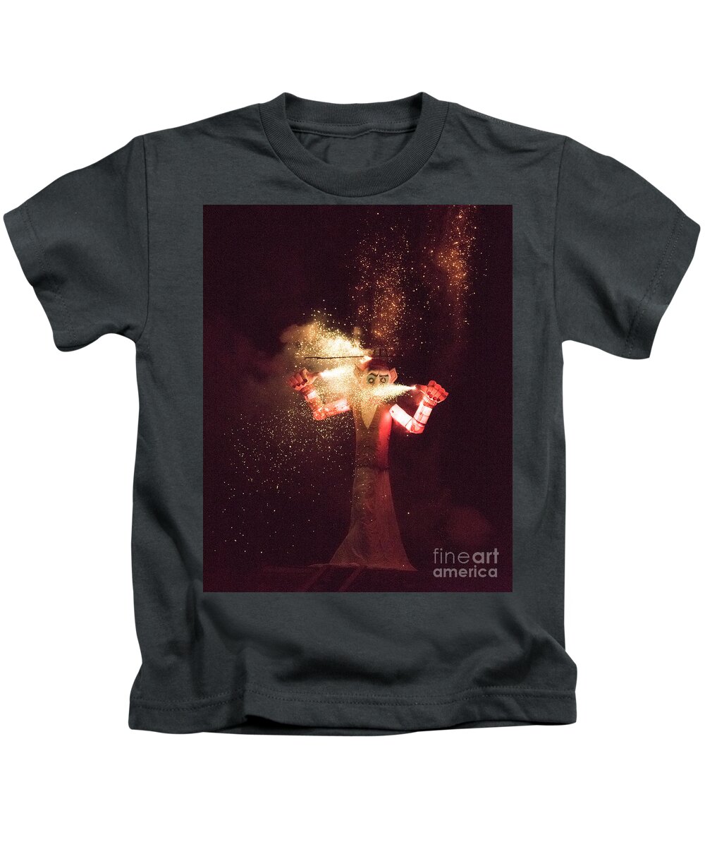 Natanson Kids T-Shirt featuring the photograph Zozobra Fireworks by Steven Natanson