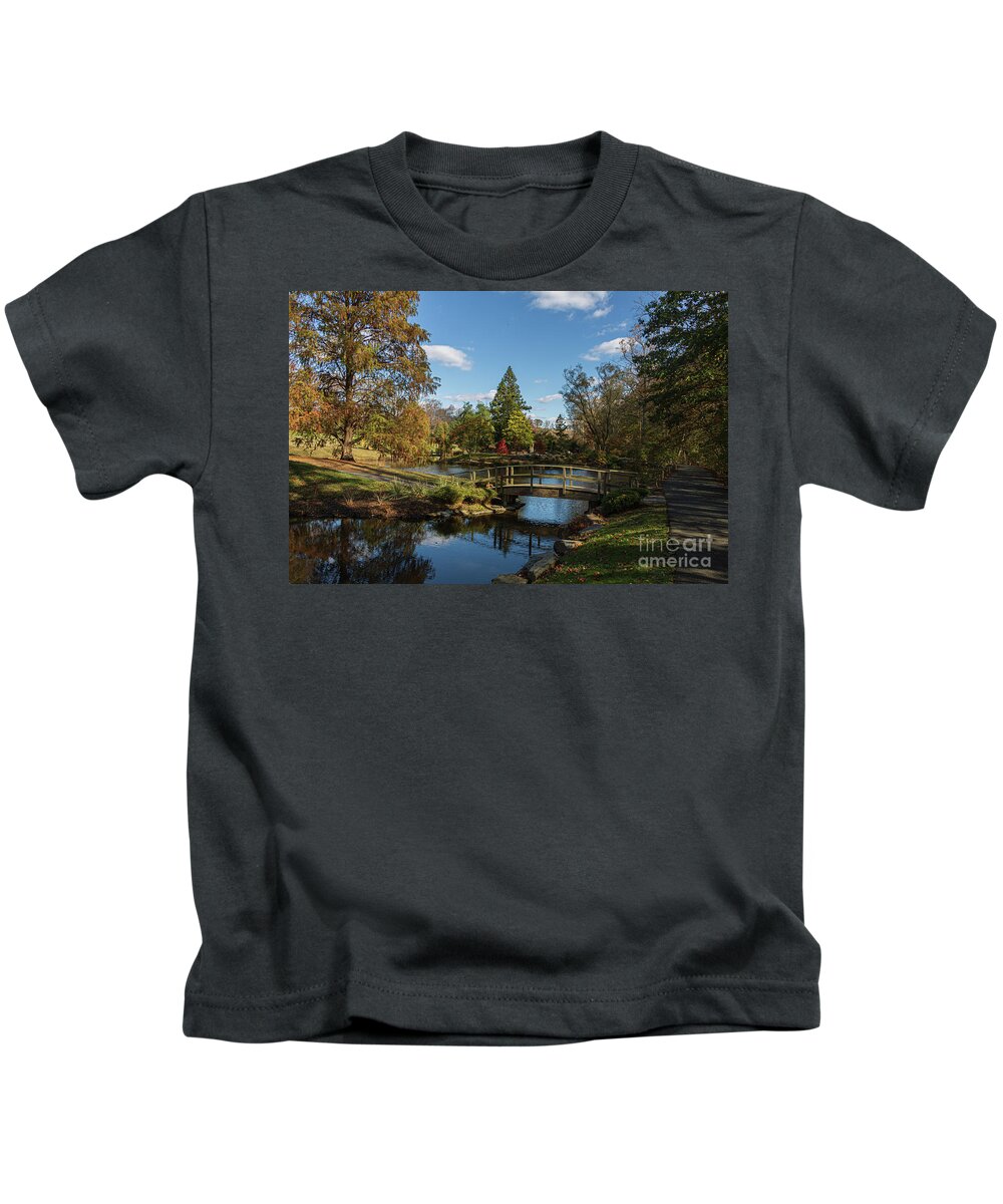 America Kids T-Shirt featuring the photograph Bridge to the Japanese Tea House, Brookside Gardens by Thomas Marchessault