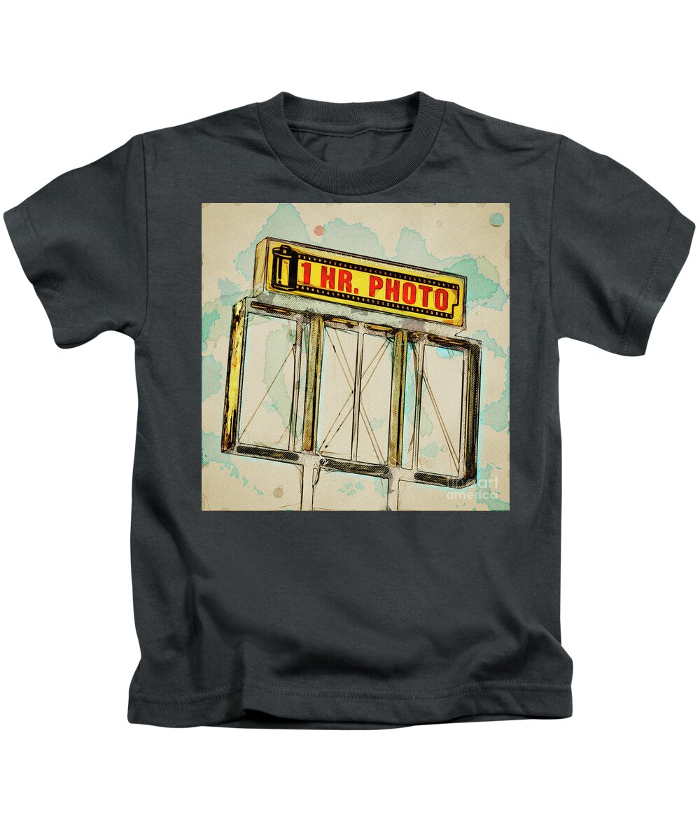 Square Kids T-Shirt featuring the photograph 1 Hour Photo by Lenore Locken