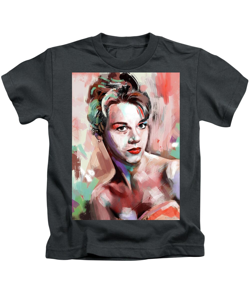 Jane Fonda Kids T-Shirt featuring the painting Jane Fonda #2 by Movie World Posters