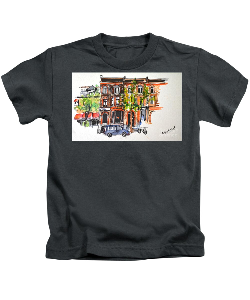 Buildings Kids T-Shirt featuring the painting Montreal #1 #1 by Betty M M Wong