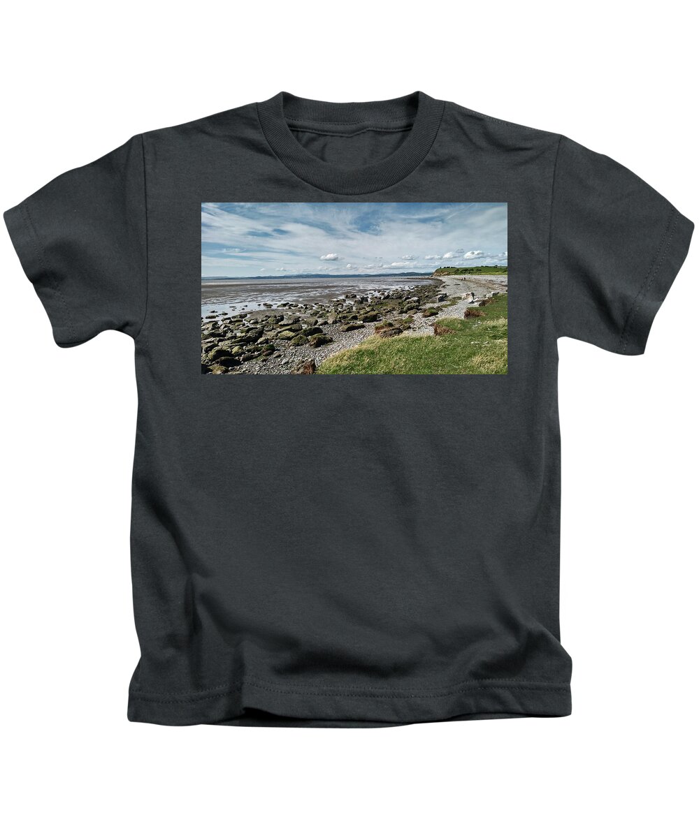 Morecambe Kids T-Shirt featuring the photograph MORECAMBE. Hest Bank. The Shoreline. by Lachlan Main