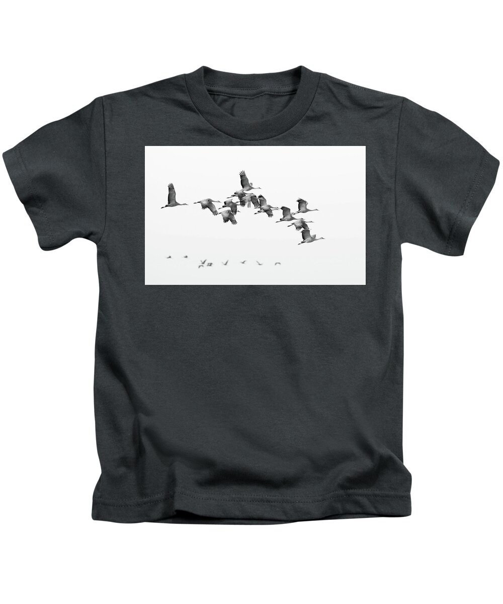 Richard E. Porter Kids T-Shirt featuring the photograph Morning Flight - Muleshoe Wildlife Refuge, Texas #1 by Richard Porter