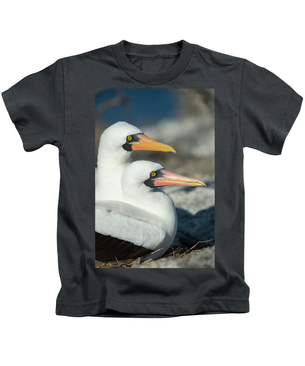 Animal Kids T-Shirt featuring the photograph Nazca Booby Pair On Genovesa Island #1 by Tui De Roy