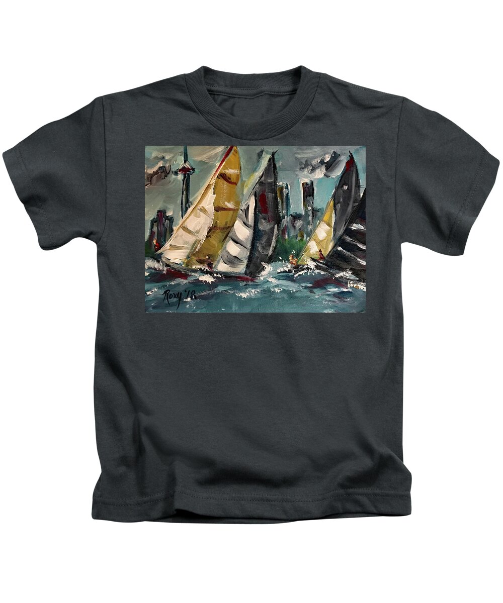 Harbor Kids T-Shirt featuring the painting Racing Day by Roxy Rich