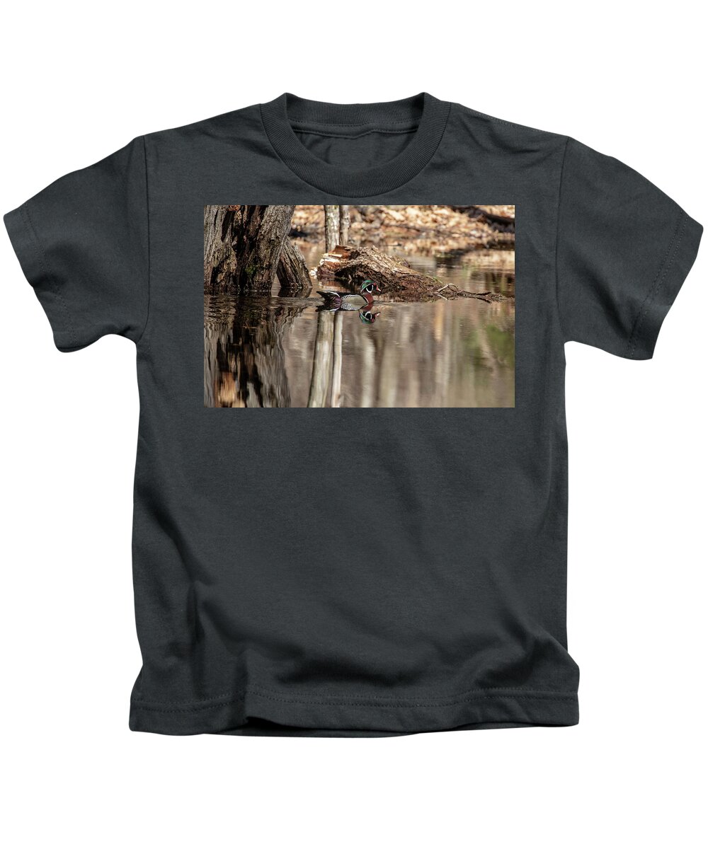 Birding Kids T-Shirt featuring the photograph Wood Duck #1 by Betty Pauwels