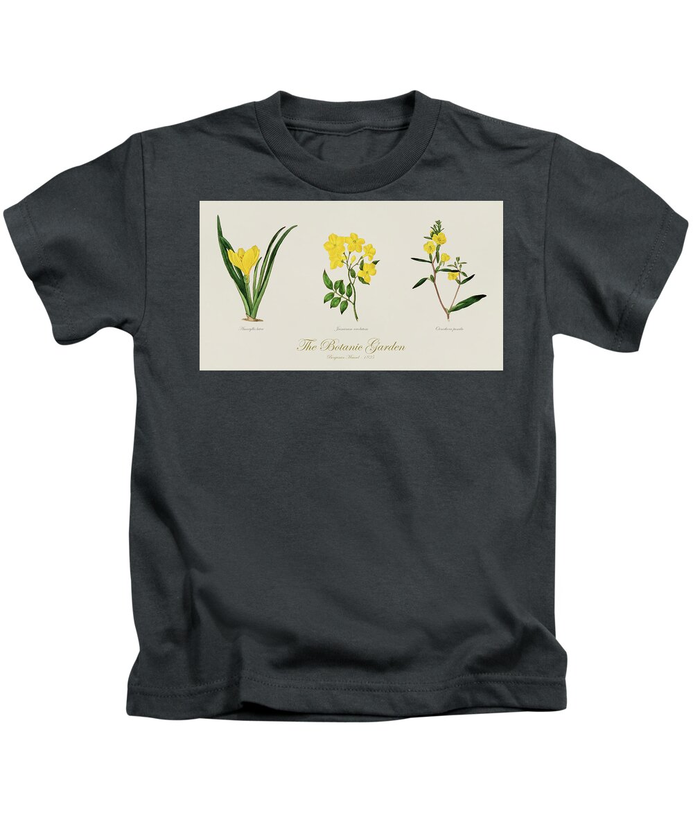 Flower Kids T-Shirt featuring the drawing 19th Century Botanical Illustrations Of Flowers From The Botanic Garden By Benjamin Maund #15 by SP JE Art