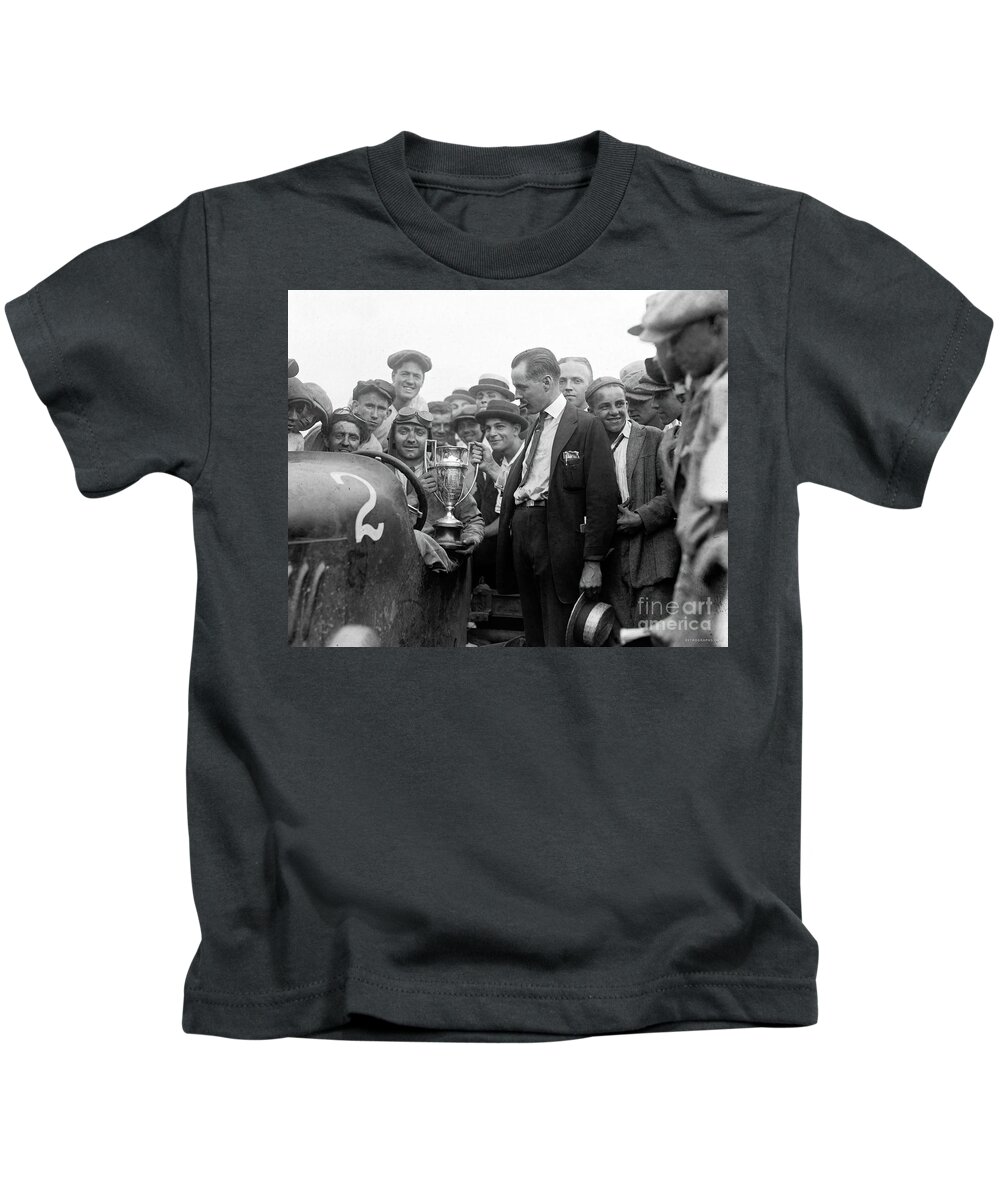 Vintage Kids T-Shirt featuring the photograph 1920s, Race Winner In Duesenberg With Trophy Cup by Retrographs