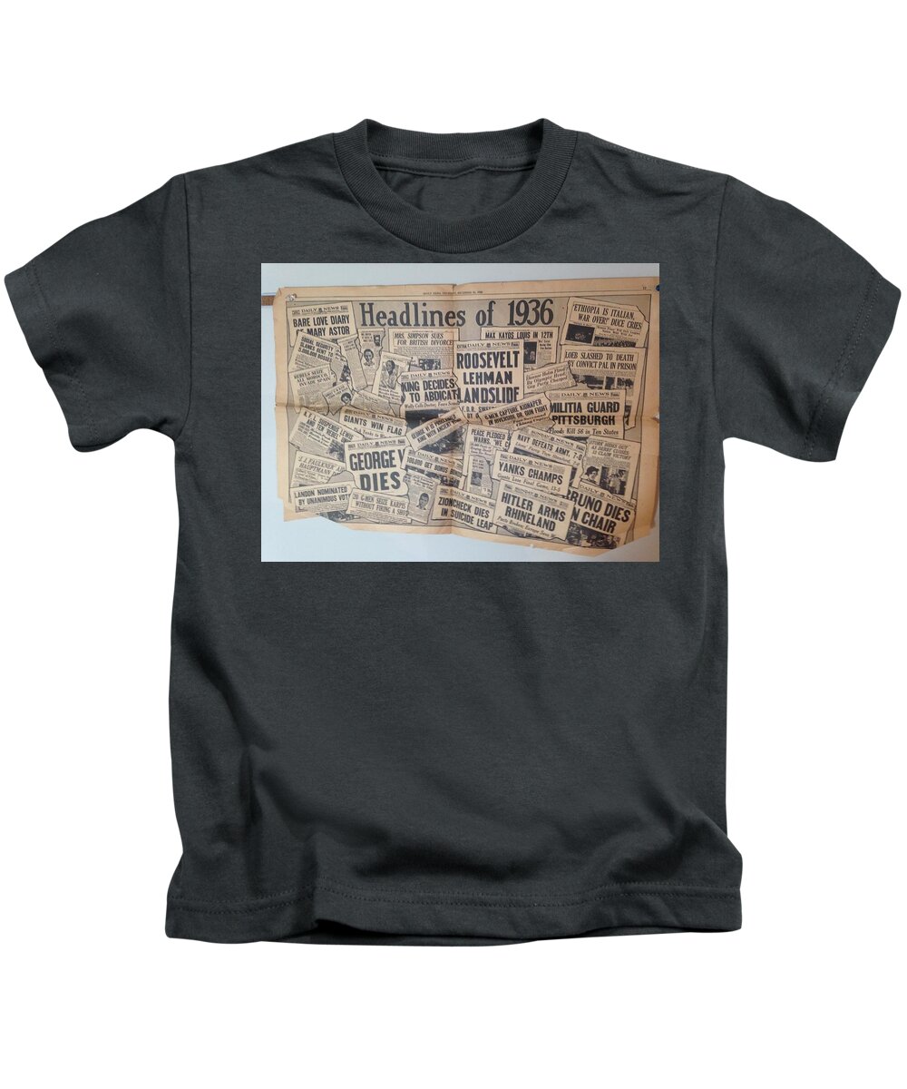 1936 Kids T-Shirt featuring the photograph 1936 Headlines by Marty Klar