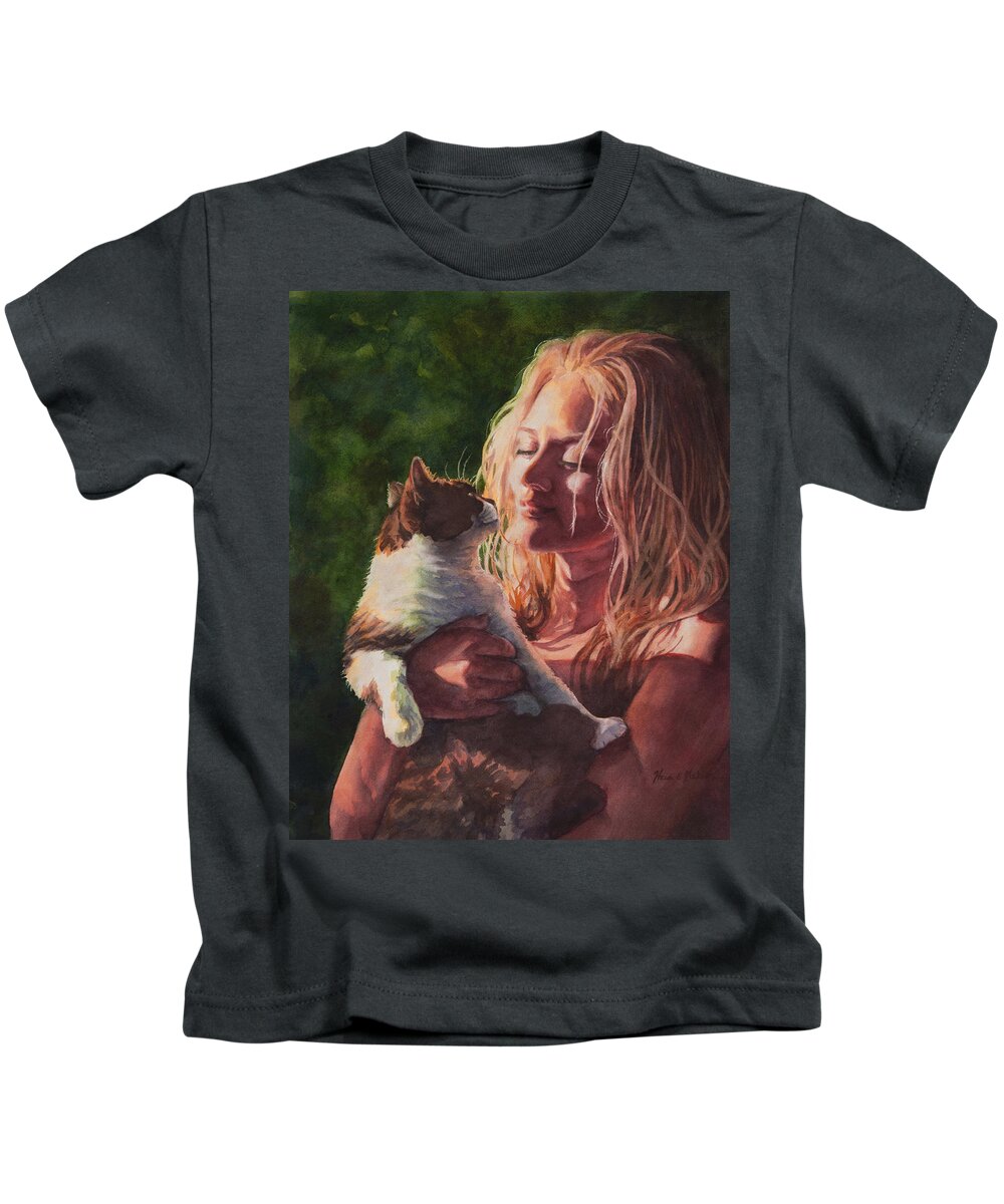 Portrait Kids T-Shirt featuring the painting But you're WET #2 by Heidi E Nelson