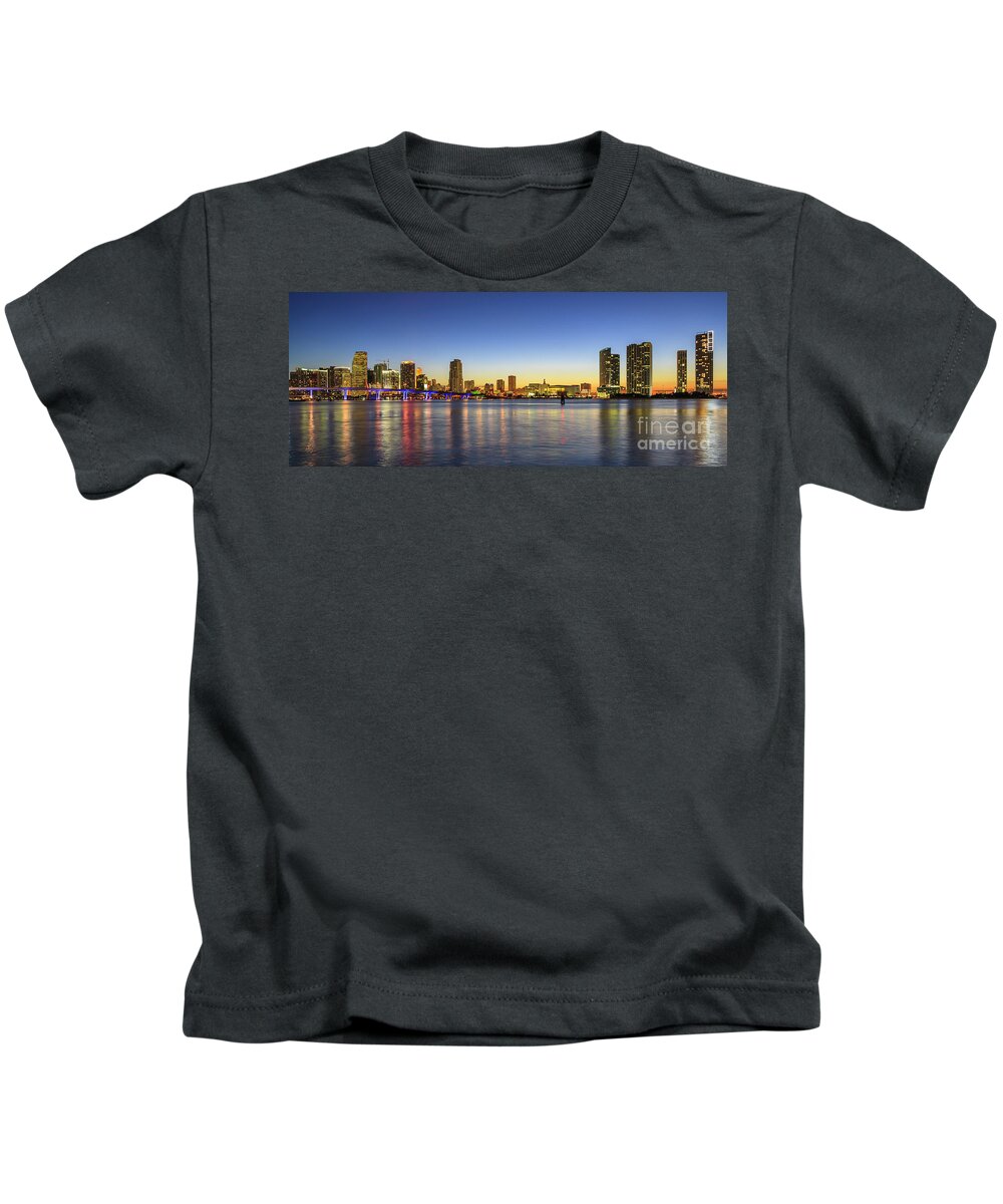 Architecture Kids T-Shirt featuring the photograph Miami Sunset Skyline by Raul Rodriguez