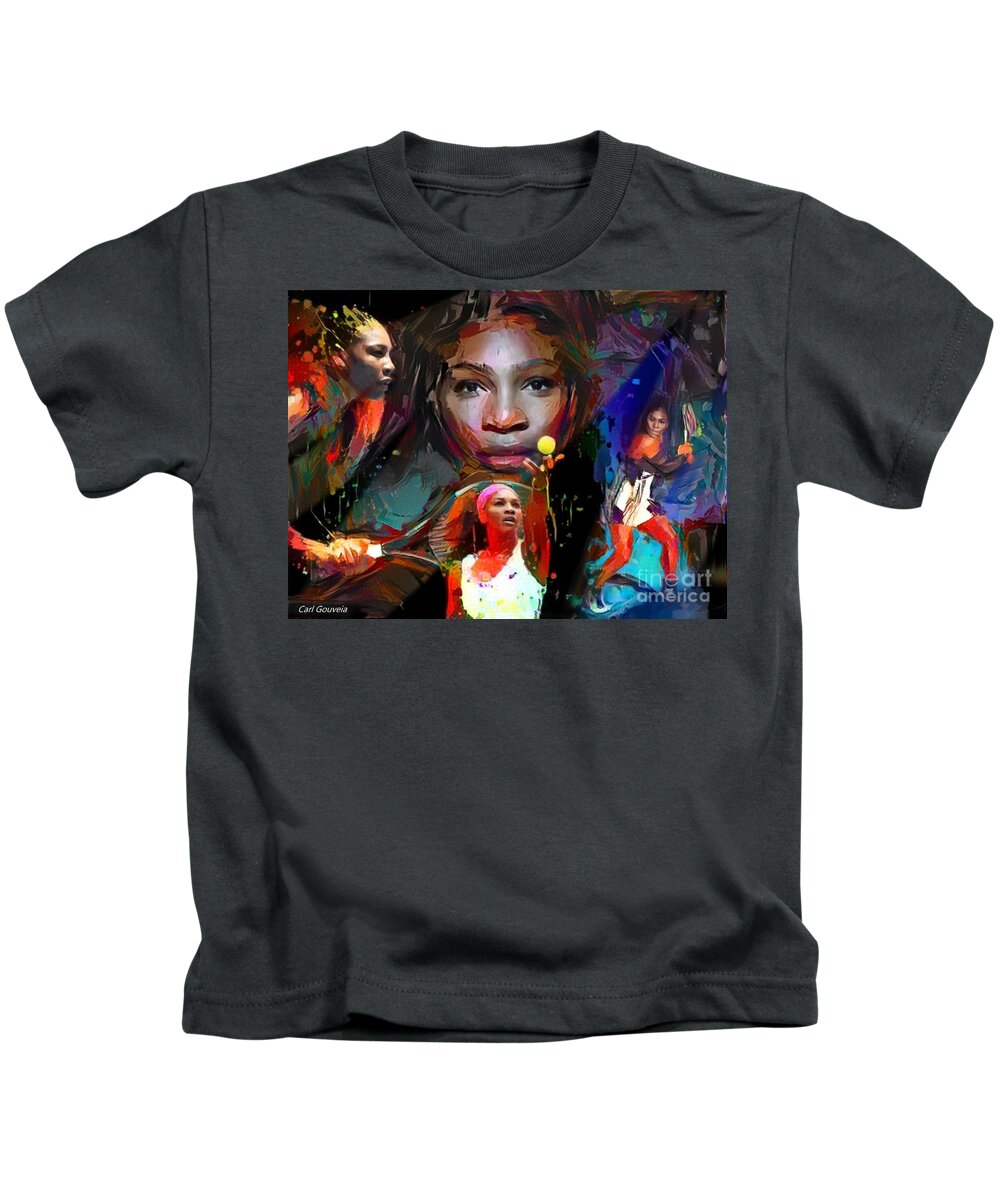 Serena Williams Kids T-Shirt featuring the mixed media Serena Williams #2 by Carl Gouveia