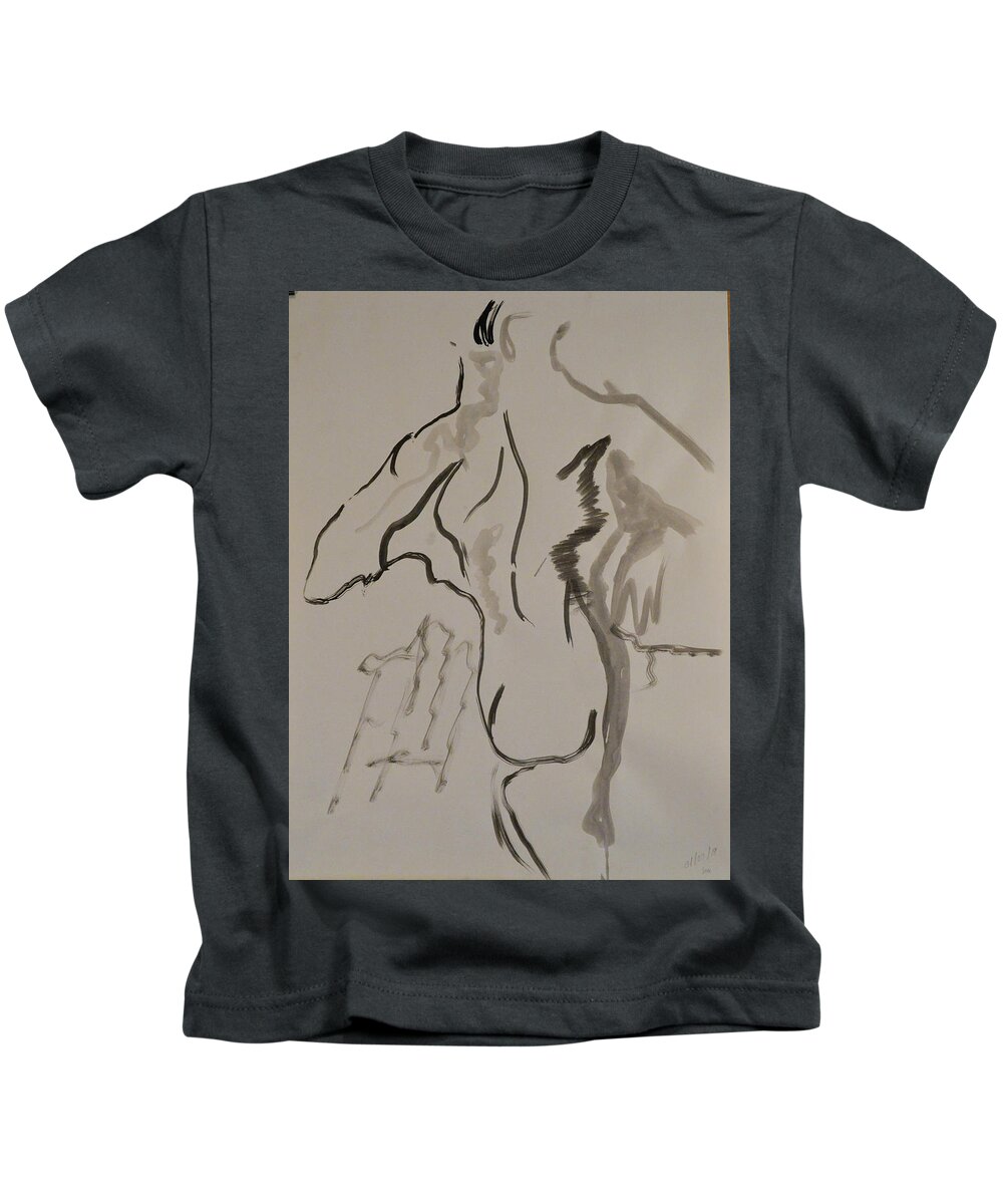 Life Model Sketch Kids T-Shirt featuring the drawing 2019-03-01-01 by Jean-Marc Robert