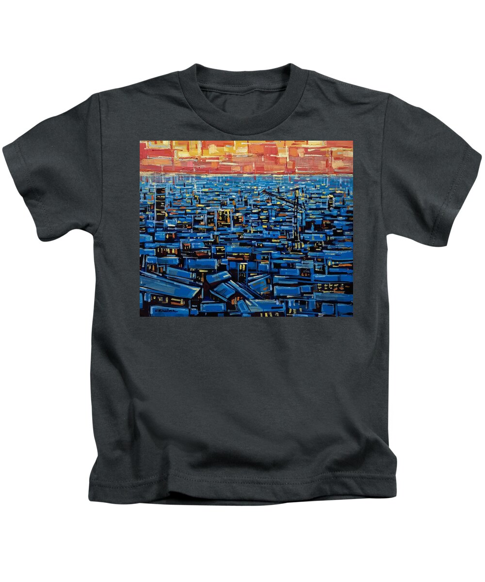 Sunset Kids T-Shirt featuring the painting Facades #3 by Enrique Zaldivar