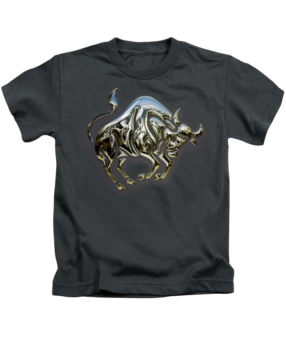 Wall Street Bull Kids T-Shirt featuring the mixed media Bull #4 by Marvin Blaine