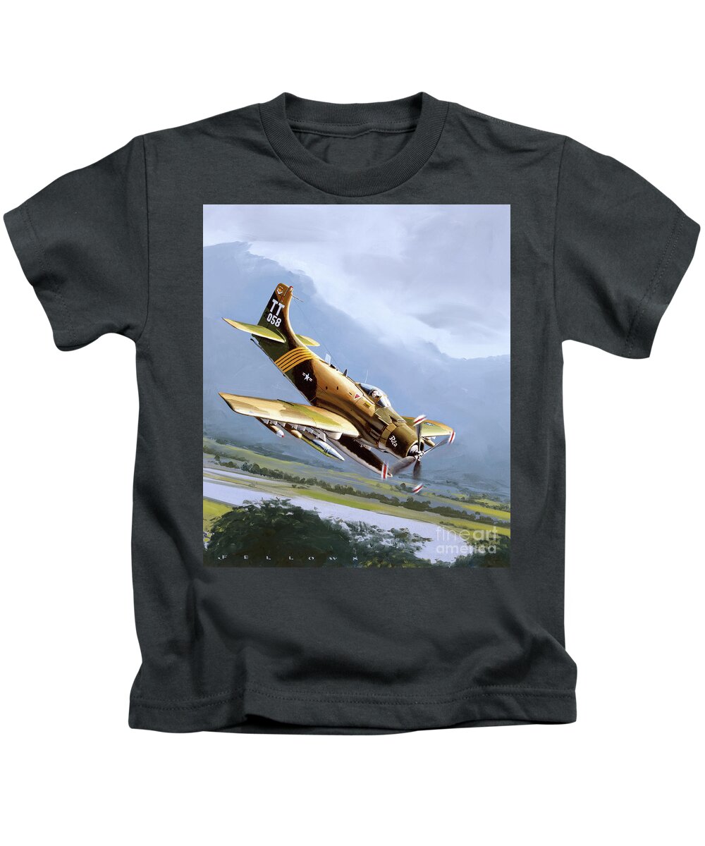 Military Aircraft Kids T-Shirt featuring the painting Douglas A-1J Skyraider by Jack Fellows