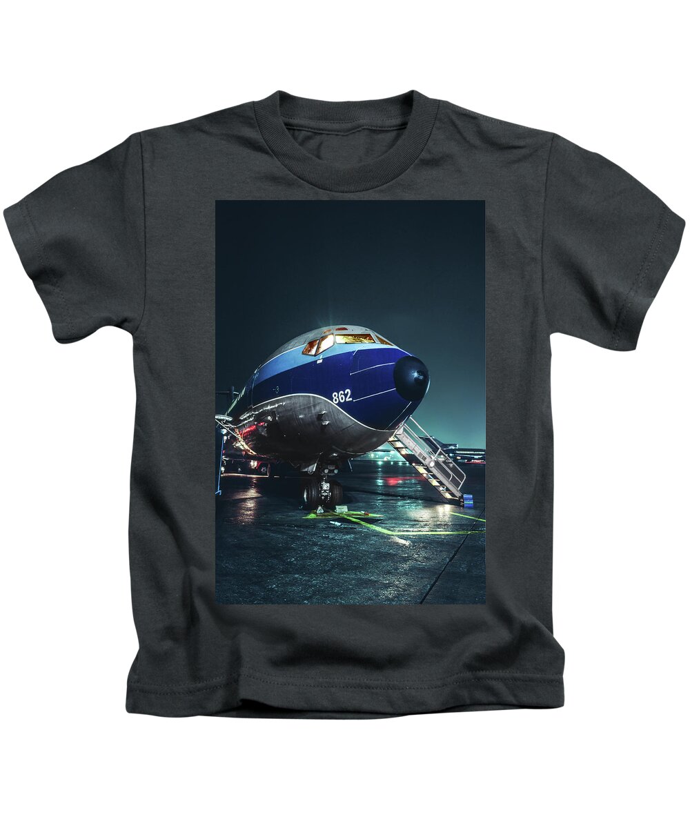 Eastern Airlines Kids T-Shirt featuring the photograph A Rainy Night in Georgia - Eastern Boeing 727 by Erik Simonsen