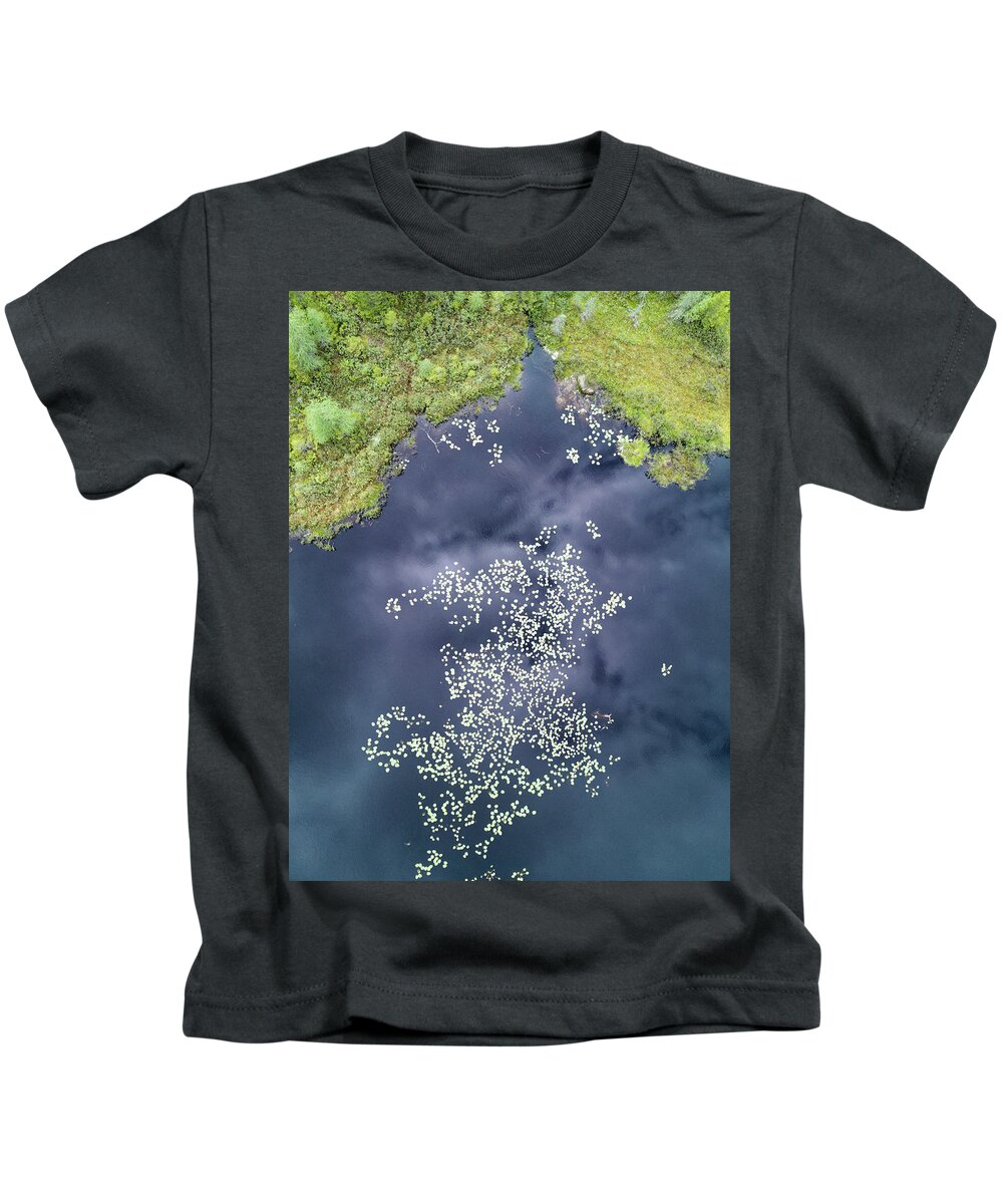 Scott Leslie Kids T-Shirt featuring the photograph Aerial Of Lily Pads In Lake by Scott Leslie