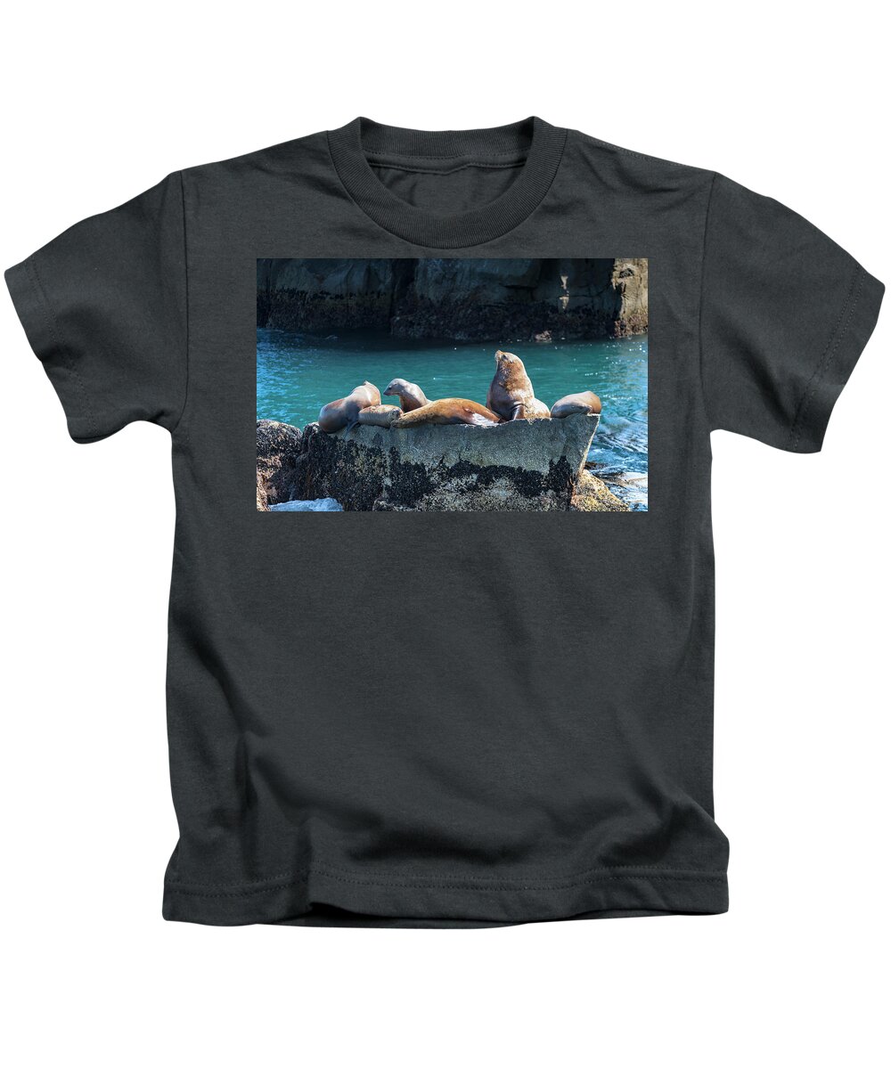 Alaska Coastline Kids T-Shirt featuring the photograph Alaska Steller Sea lions by Scott Slone