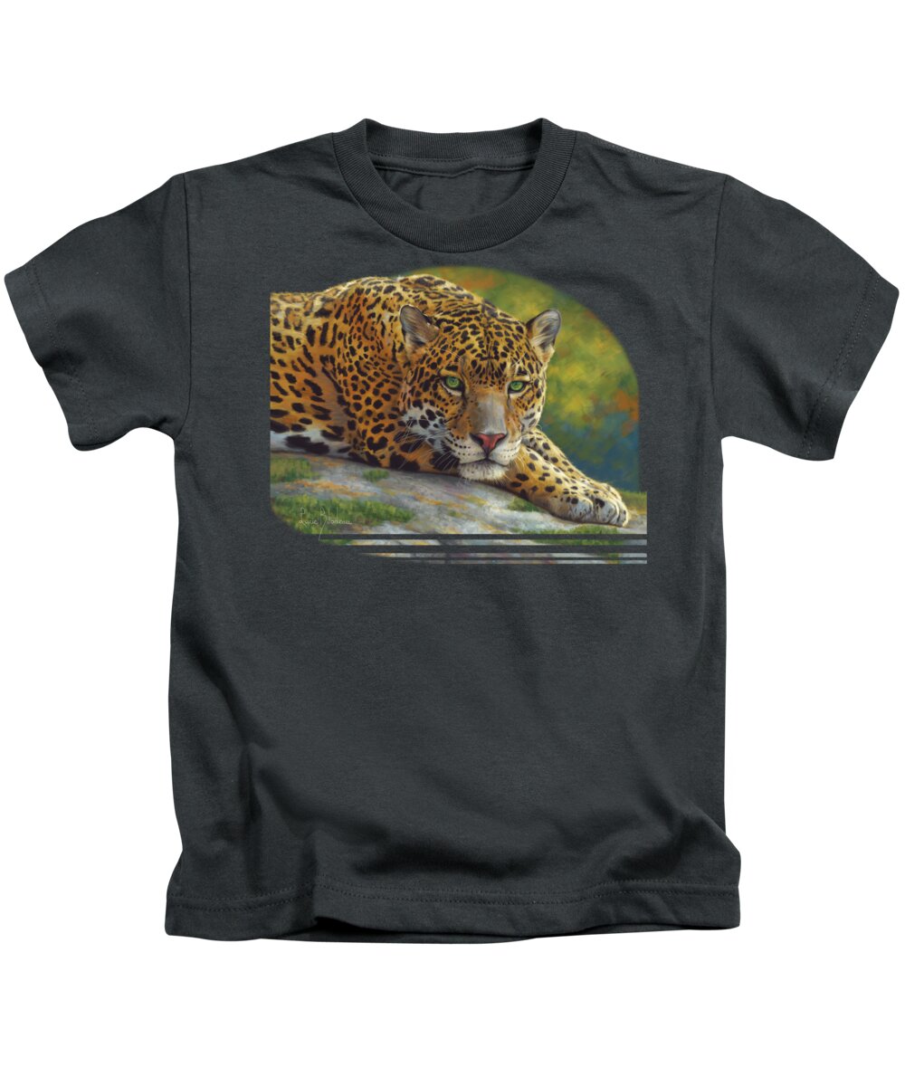 Peaceful Jaguar Kids T-Shirt by Lucie Bilodeau - Pixels Merch