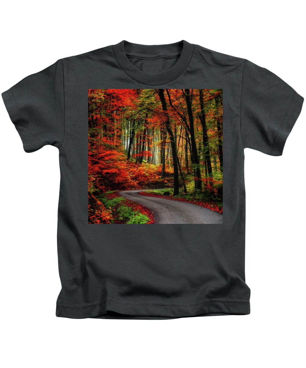 Autumn Kids T-Shirt featuring the photograph Autumn Road by Philippe Sainte-Laudy