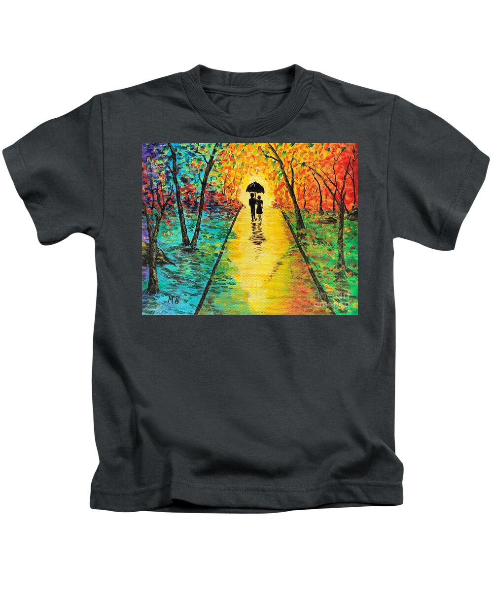 Autumn Kids T-Shirt featuring the painting Autumn Walk by Monika Shepherdson