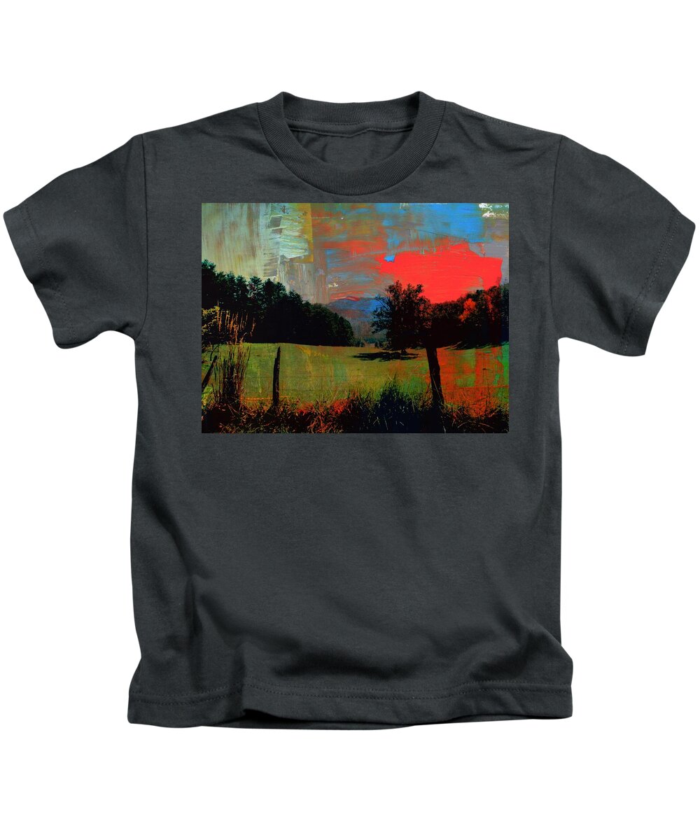 Backlit Cades Cove Kids T-Shirt featuring the photograph Backlit Cades Cove Faux Paint by Mike McBrayer