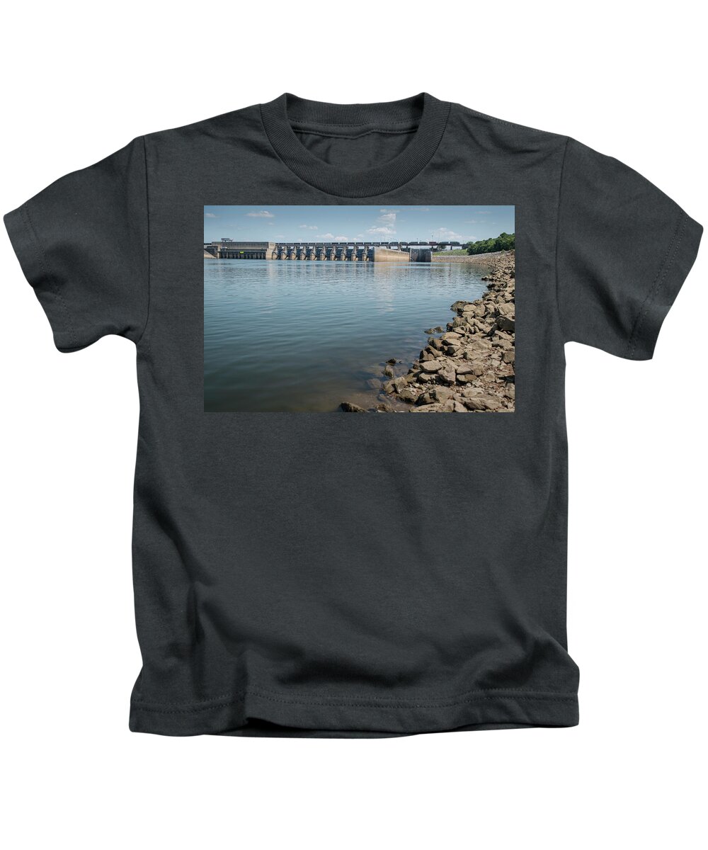 Railroad Kids T-Shirt featuring the photograph Barkley Dam coal train headed south by Jim Pearson