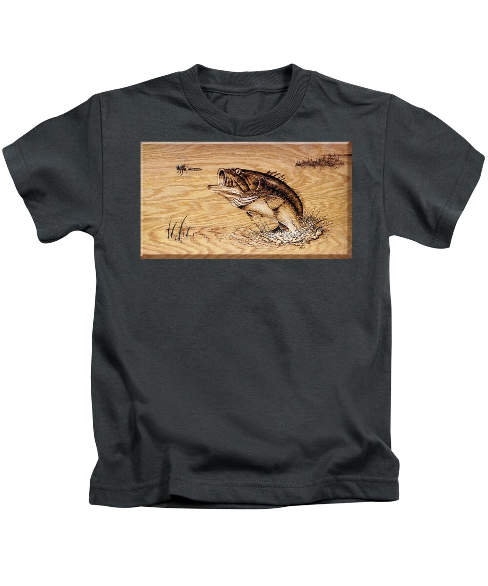 Fish Kids T-Shirt featuring the pyrography Out to Dinner by Ron Haist