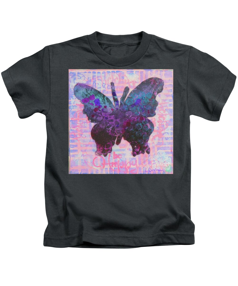 Butterfly Kids T-Shirt featuring the mixed media Be Happy Butterfly by Lisa Crisman