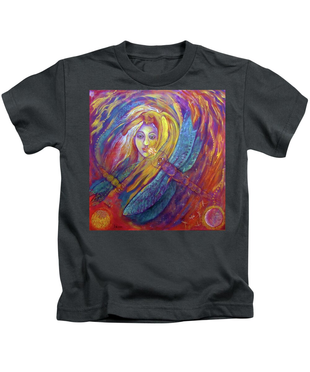 Be The Flame Kids T-Shirt featuring the painting Be the Flame Speak Fire with Love by Feather Redfox