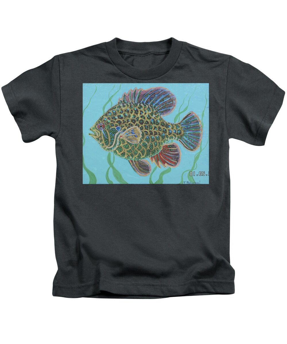 Painting Kids T-Shirt featuring the painting Bejeweled Bluegill by Todd Peterson