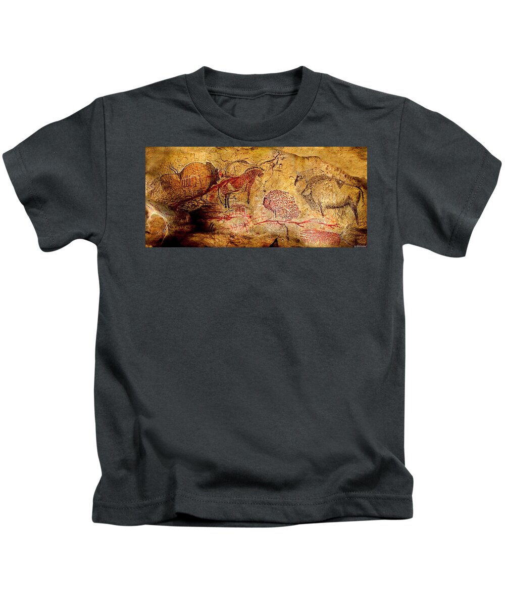 Bison Kids T-Shirt featuring the digital art Bisons Horses and other animals by Weston Westmoreland