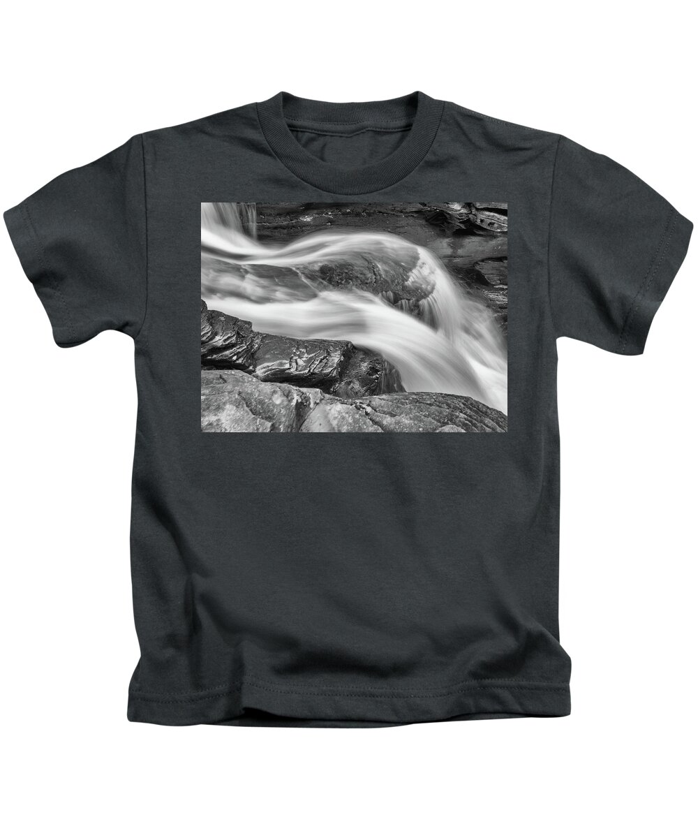 Abstract Kids T-Shirt featuring the photograph Black and White Rushing Water by Louis Dallara