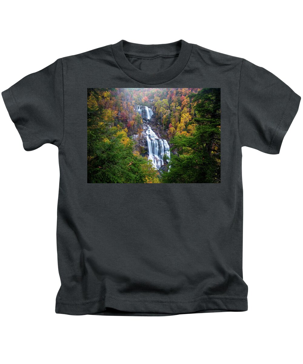 Landscape Kids T-Shirt featuring the photograph Blue Ridge Mountains Asheville NC Whitewater Falls Autumn Scenic by Robert Stephens