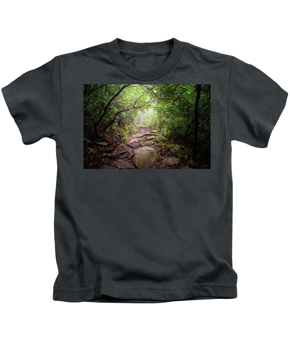 Trail Kids T-Shirt featuring the photograph Blue Ridge Parkway Boone NC Seeking the Light by Robert Stephens