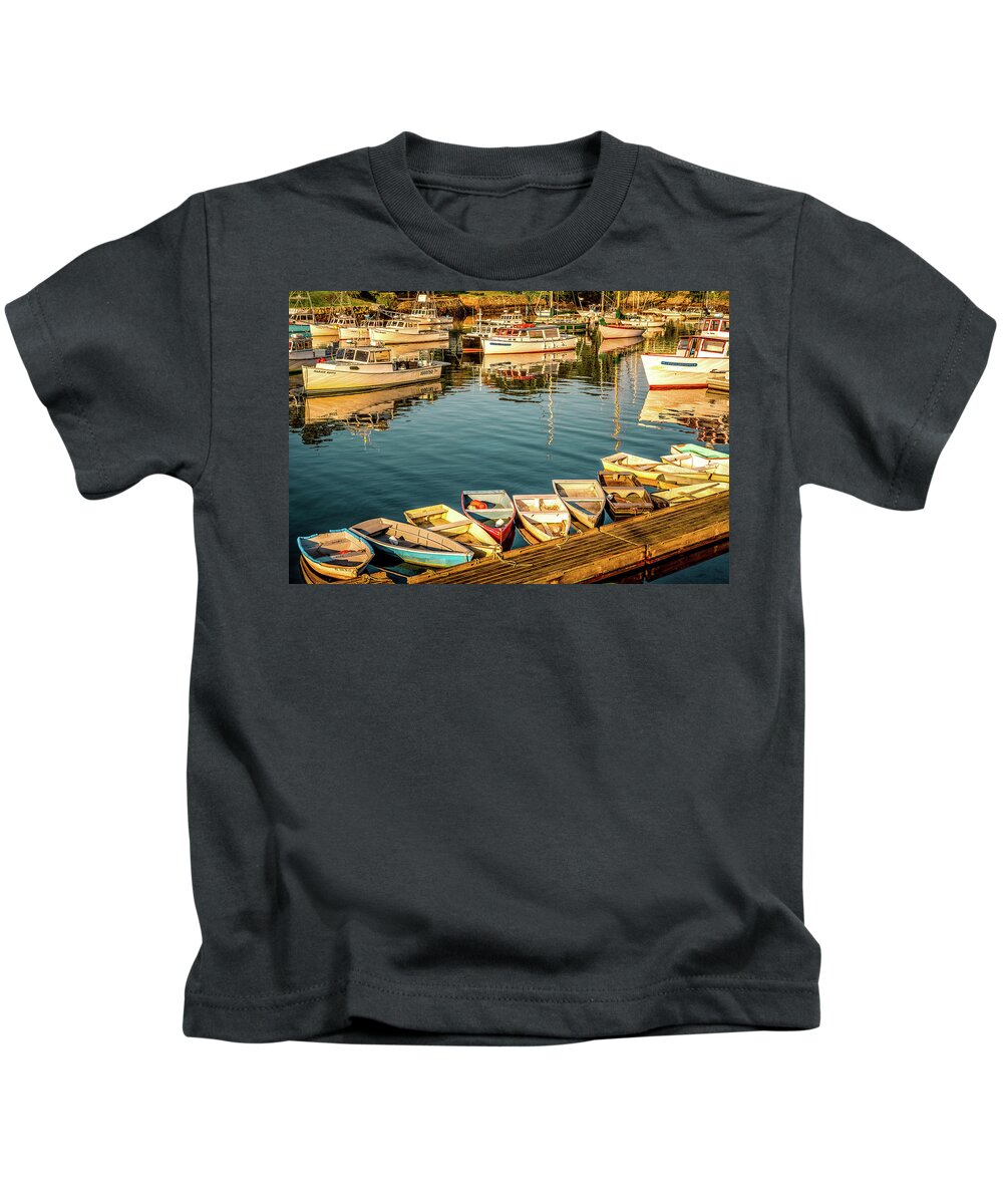 Boats Kids T-Shirt featuring the photograph Boats in the Cove. Perkins Cove, Maine by Jeff Sinon