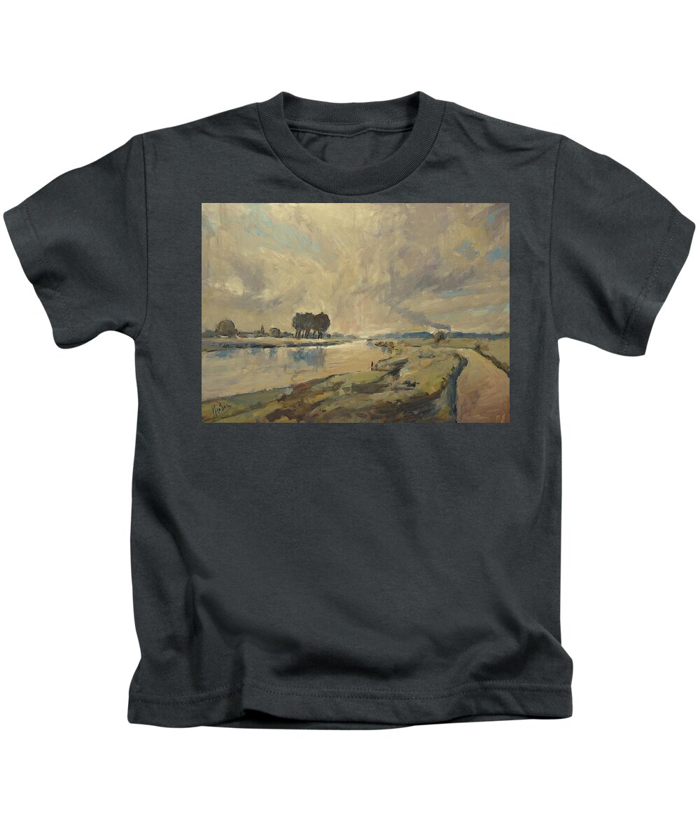 Briex Kids T-Shirt featuring the painting Border Maas near Kotem with the view to Meers by Nop Briex