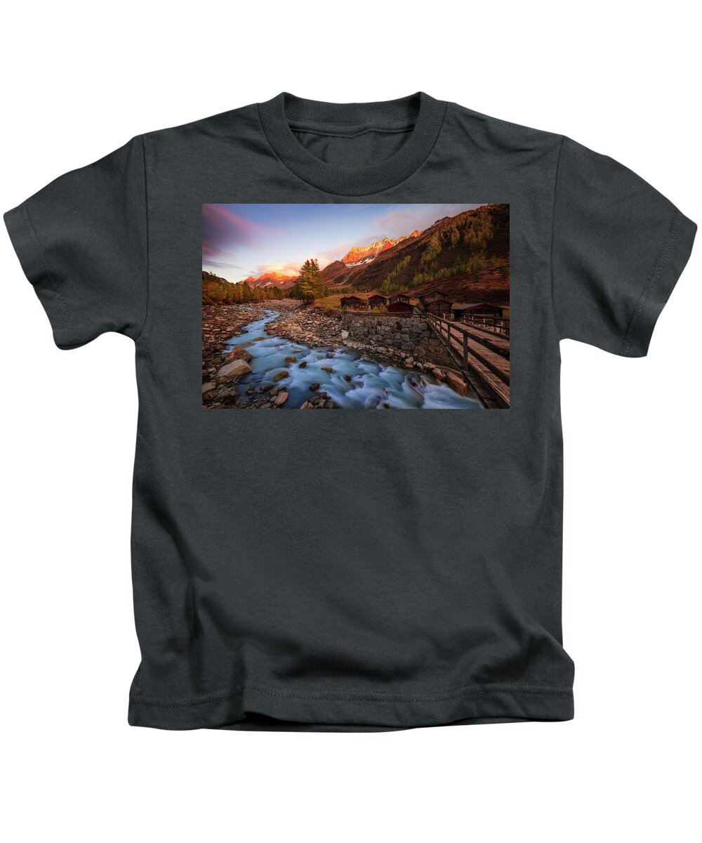 Sunset Kids T-Shirt featuring the photograph Bridge to Autumn by Dominique Dubied