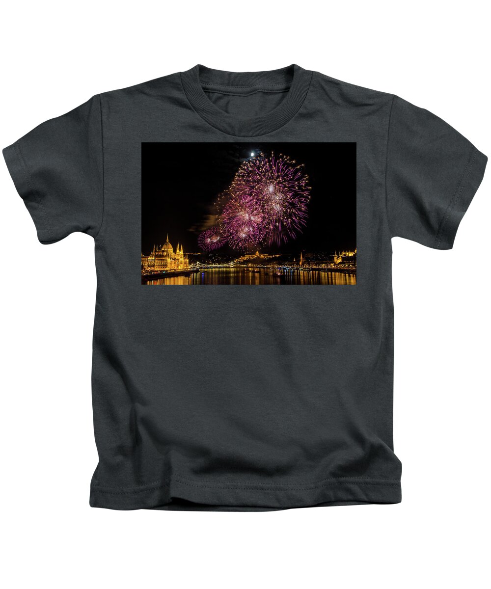 Fireworks Kids T-Shirt featuring the photograph Budapest Fireworks by Tito Slack