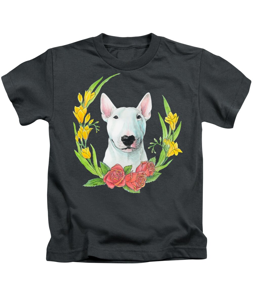Bull Terrier Kids T-Shirt featuring the painting Bull Terrier Ivan by Jindra Noewi