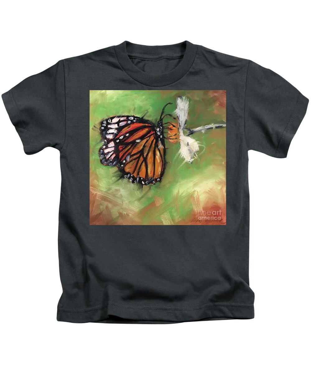 Monarch Kids T-Shirt featuring the painting Butterfly with flower by Alan Metzger