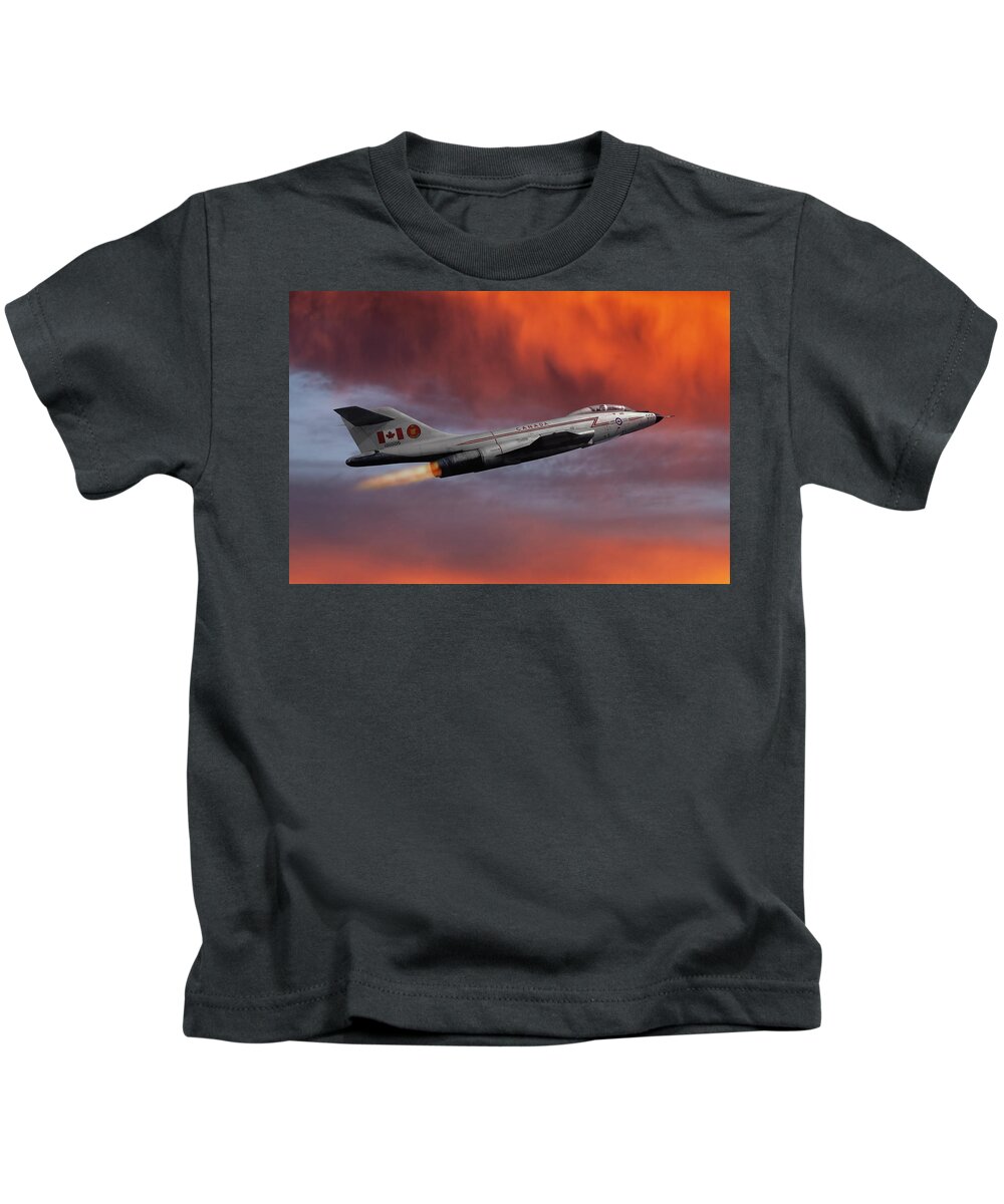 Canadian Armed Forces Kids T-Shirt featuring the mixed media Canadian Supersonic Sunset by Erik Simonsen