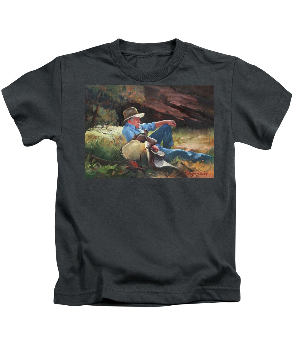 Western Art Kids T-Shirt featuring the painting Canyon Rest by Carolyne Hawley