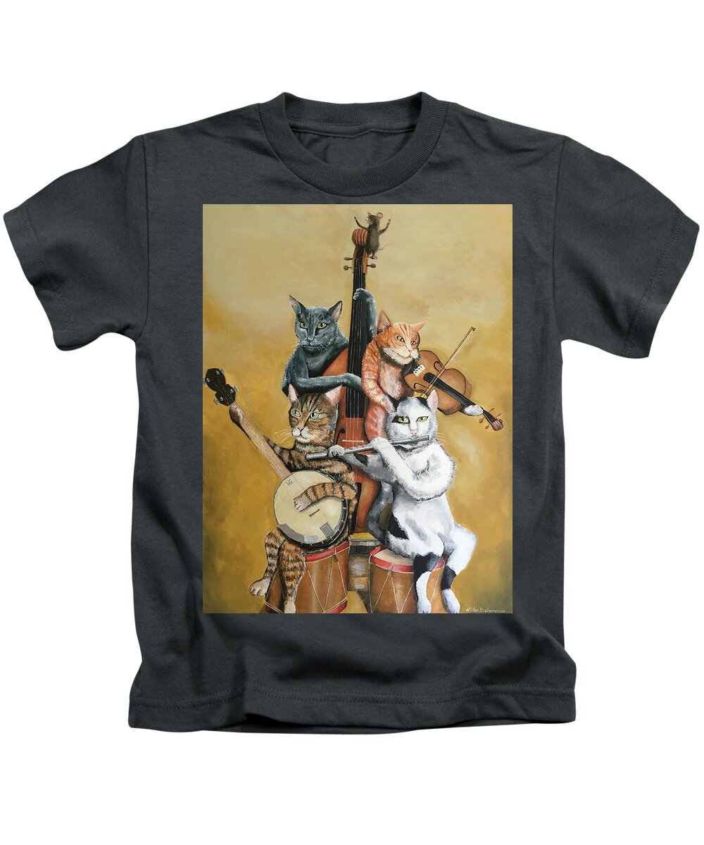 Cat Quartet Kids T-Shirt featuring the painting Cat Quartet by Winton Bochanowicz