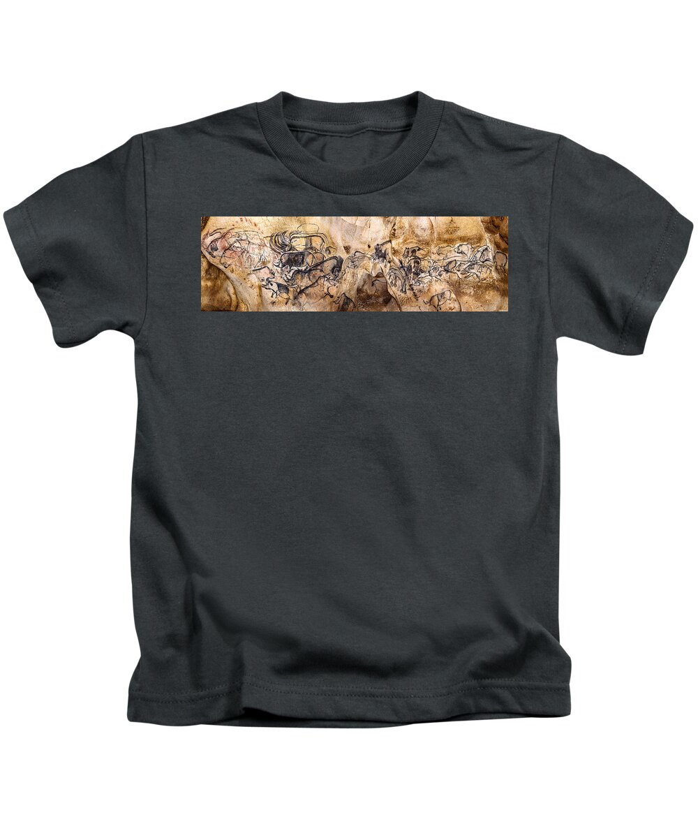 Chauvet Kids T-Shirt featuring the digital art Chauvet Lions and Rhinos Extended by Weston Westmoreland