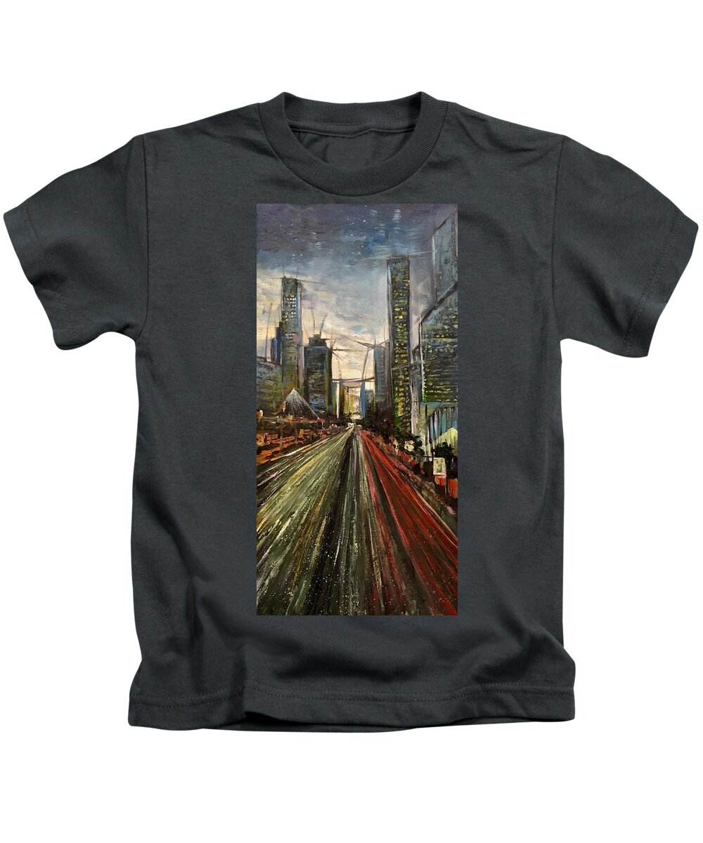 City Kids T-Shirt featuring the painting City Exposed by Alan Schwartz