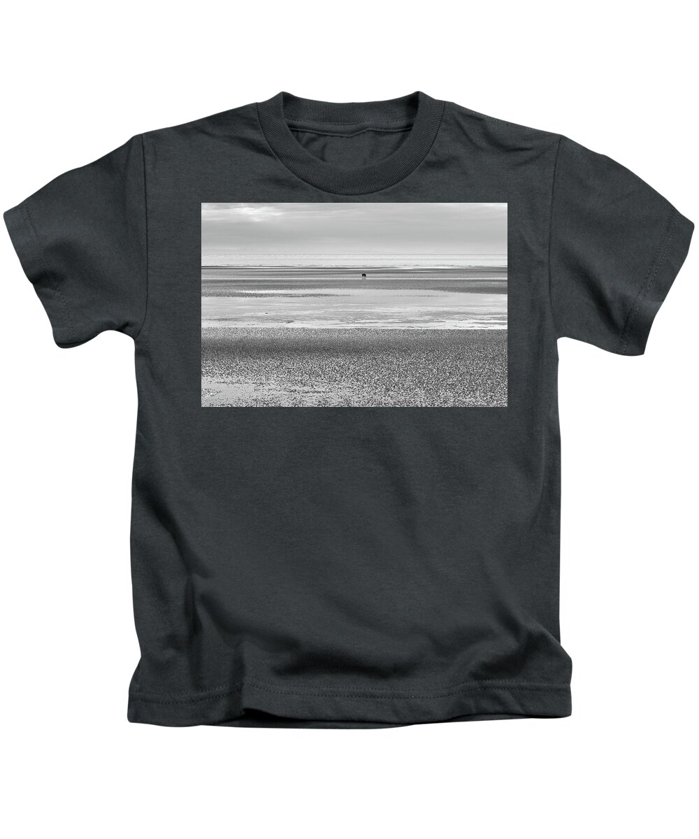 Bear Kids T-Shirt featuring the photograph Coastal Brown Bear on a Beach in Monochrome by Mark Hunter