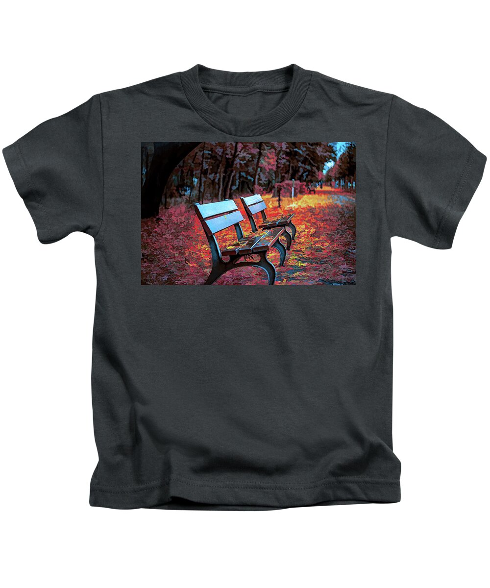 Bench Kids T-Shirt featuring the digital art Cold Benches by David Luebbert