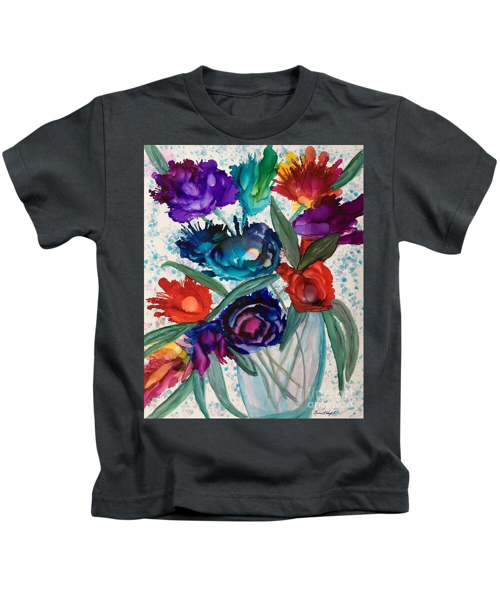Abstract Kids T-Shirt featuring the painting Matthews Farmers Market Flowers by Eunice Warfel